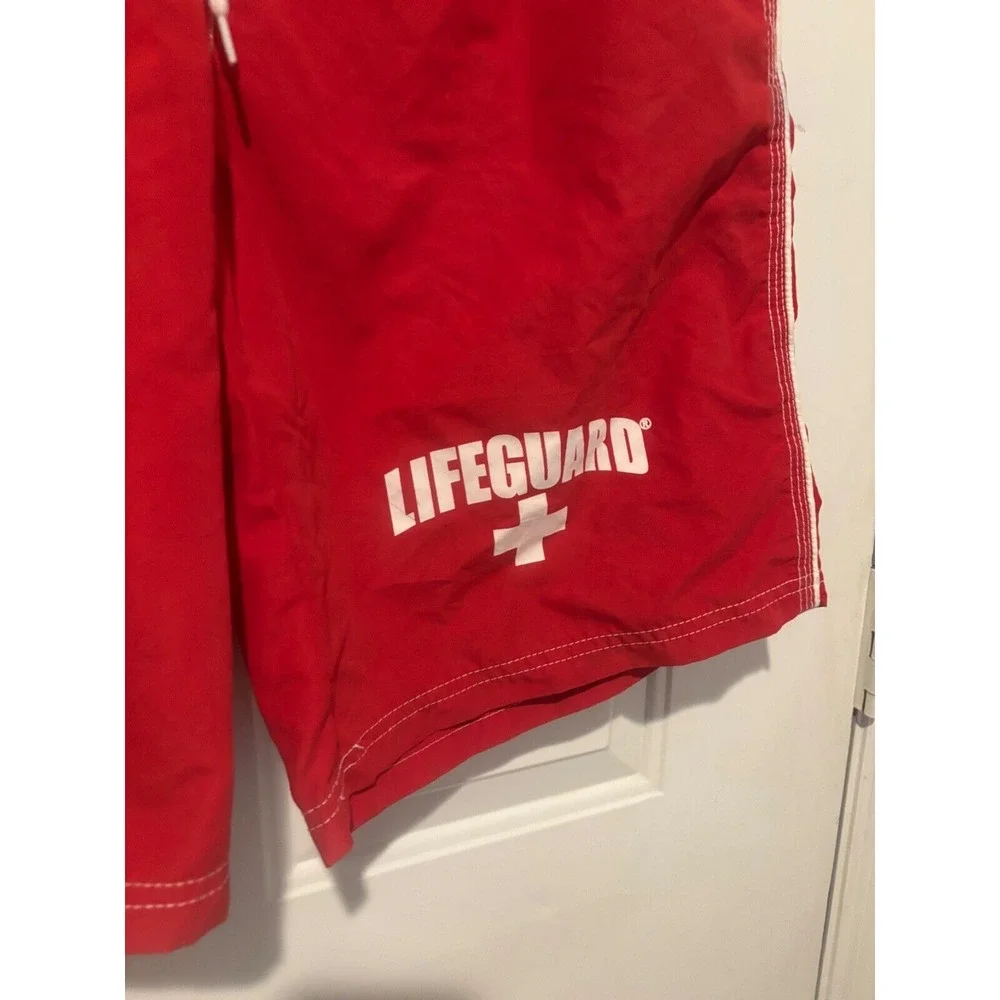 Lifeguard Swim Trunks Red White Men's Size Medium‎ Bathing Suit Summer